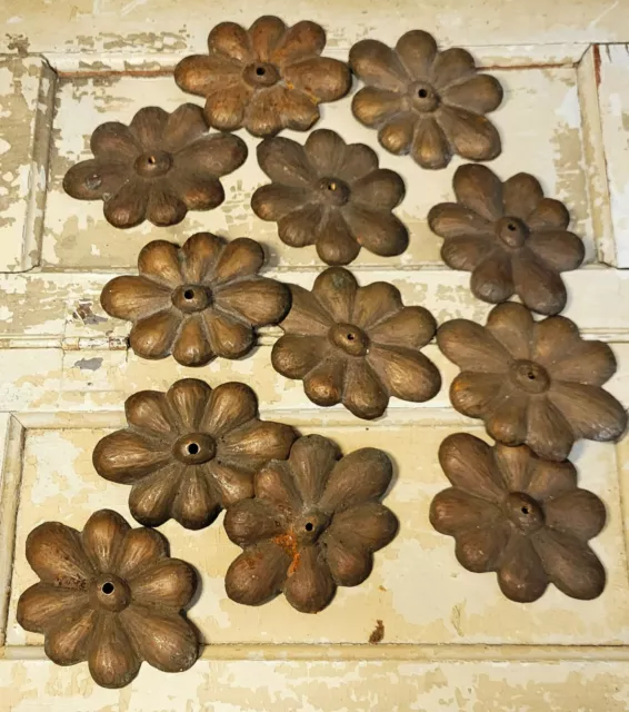 15 Lot Antique vtg Brass/Bronze Floral Flower ROSETTE Hardware Findings Parts