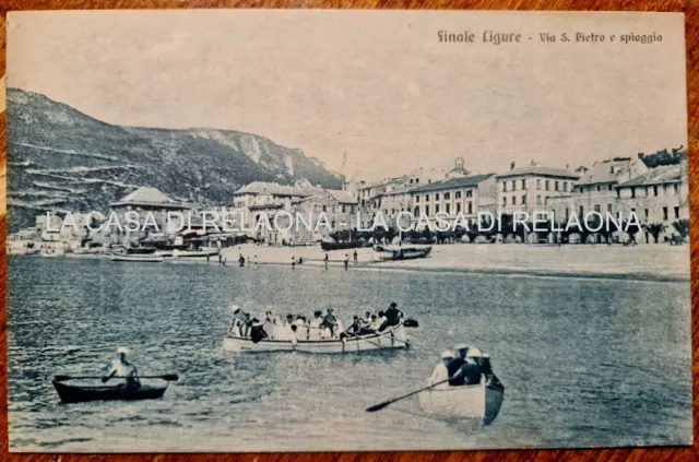 CARTOLINA FINALE LIGURE Via S. Pietro e Spiaggia - ANNO 1930 ca - fp Viaggiata