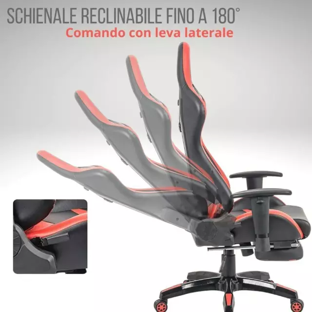 Poltrona Sedia Gaming Ufficio Reclinabile Ergonomica Con Poggiapiedi In Ecopelle 3