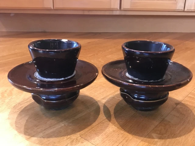 2 Vintage Antique VICTOR Brown Porcelain Insulators R=00