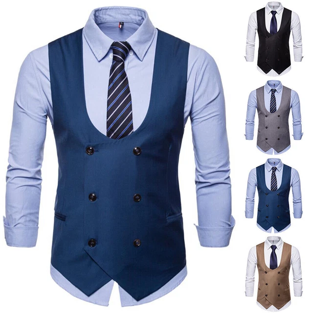 Men Double-breasted Waistcoat Vest Formal Business Wedding Party Gilet Coat Tops
