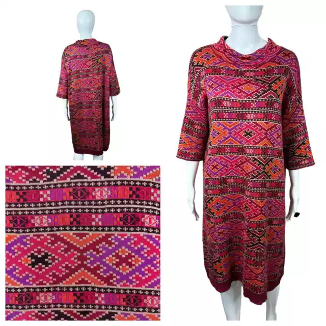 Peruvian Connection Knit Dress Size M/L Pima Cotton Red Aztec Print Southwestern