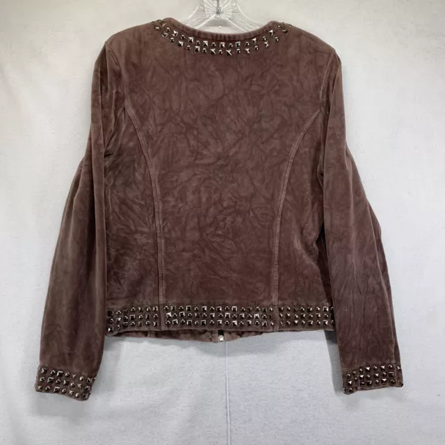 Vintage 90s Bloomingdales Full Zip Studded Top - Womens Size Medium - Brown 3