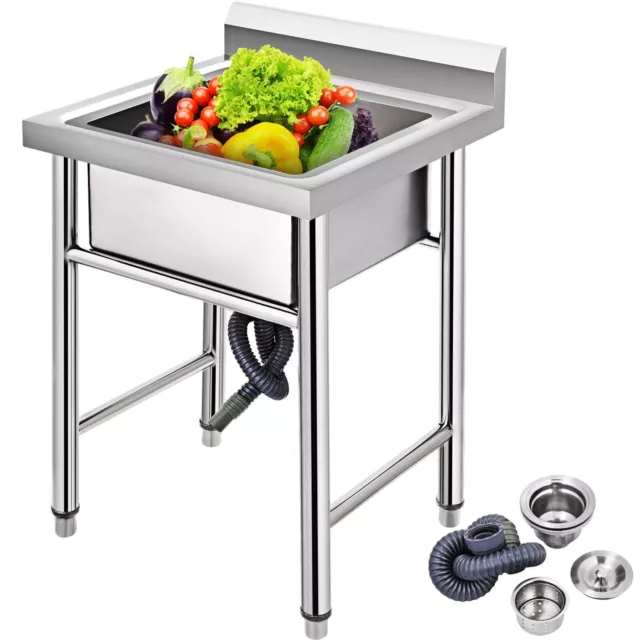 VEVOR Plonge Évier de Cuisine 1 Bac évier sur Pieds en Acier Inox Anti-Eclabouss