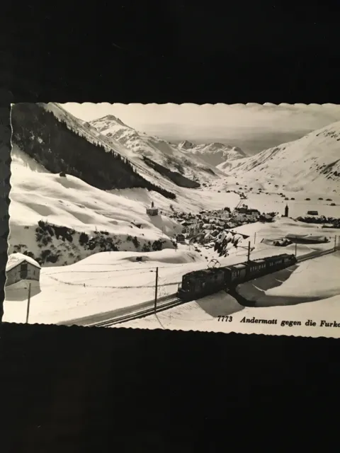 Alte Postkarte Andermatt gegen die Furka,eingeschneites Dorf,alte LOK
