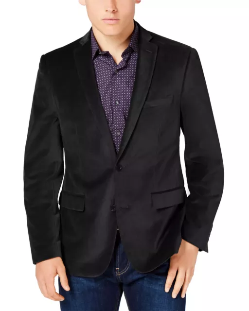 Bar III Mens Slim-Fit Velvet Two Button Sport Coat 38 Short Black Blazer - NWT