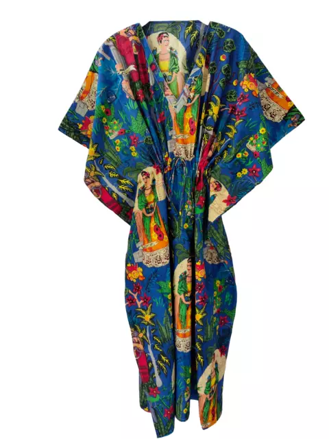 Indian Vintage 100% Cotton Long Beach Maxi Kaftan Dress One Size Caftan Kimono