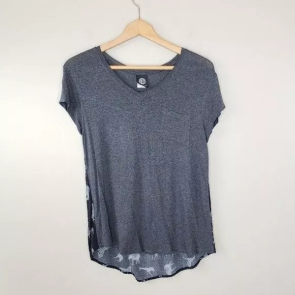 Bobeau | Gray Mixed Media Printed Back Top, womens size XS