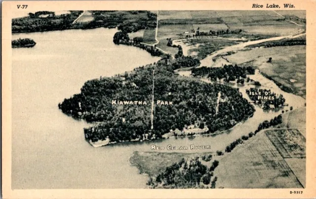 Vintage Postcard Aerial View Hiawatha Park Rice Lake WI Wisconsin          D-231