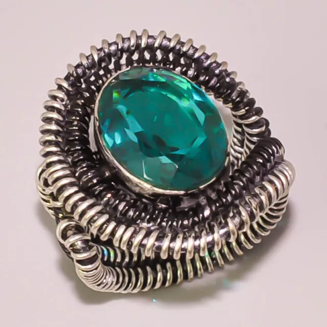 Faceted Apatite Two Tone Jewelry 925 STERLING SILVER PLATED RING 7