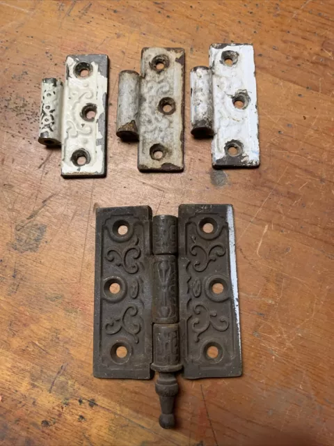 4 Ornate Eastlake Victorian Steeple Tip Hinges 3.5" x 3" x 2.5" Complete Parts