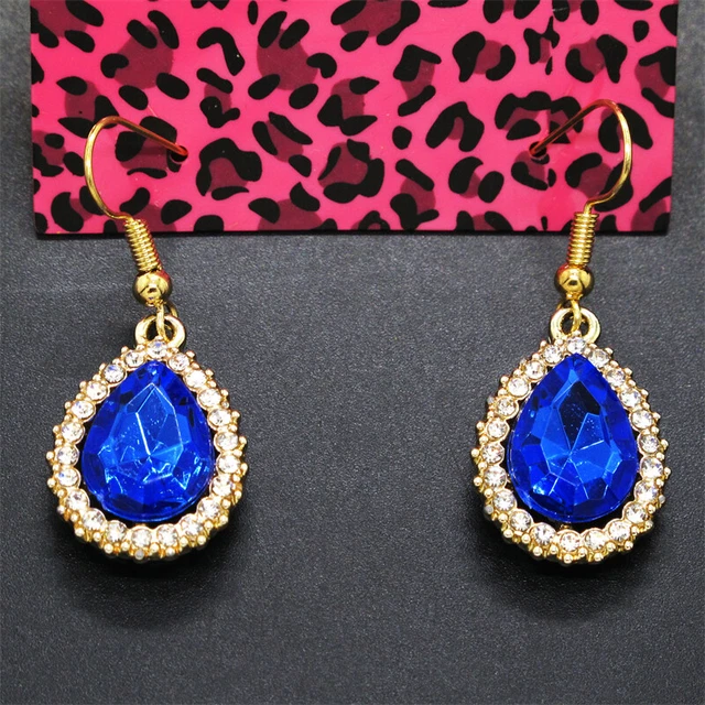 New Betsey Johnson Bling Blue Water Drop Rhinestone Crystal Women Stand Earrings