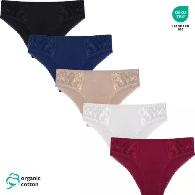 Damen Slips Bio-Baumwolle 95% Unterwäsche Unterhosen 5er Set