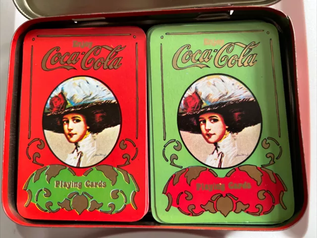 Vintage Coca Cola Playing Cards in Tin with 2 Decks Very Nice Rare Collectible