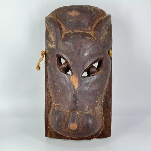 Vintage Hand Carved Wood Wooden African Animal Face Tribal Mask Wall Hanging