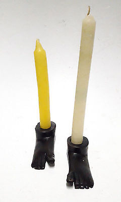 Hand Carved Wooden Pair Of Candle Holder Feet African Tribal Ebony Wood Carving