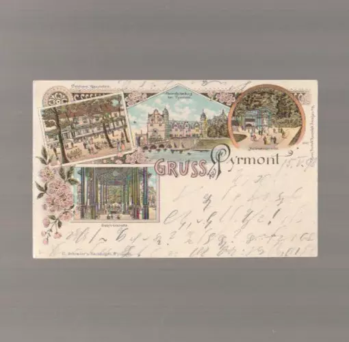 Gruss aus Pyrmont, Deutsche Reichspost Postkarte, geaufen 17. 5. 1898