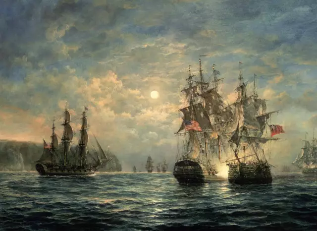 Dream-art Oil painting seascape war ship The United British and American fleet