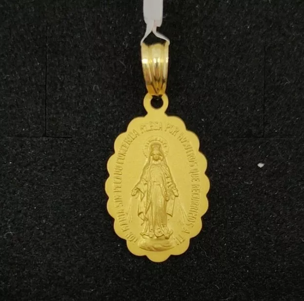 Colgante oro 18k 750 mls . Medalla Virgen Milagrosa, todo mate. 23,7 mm.