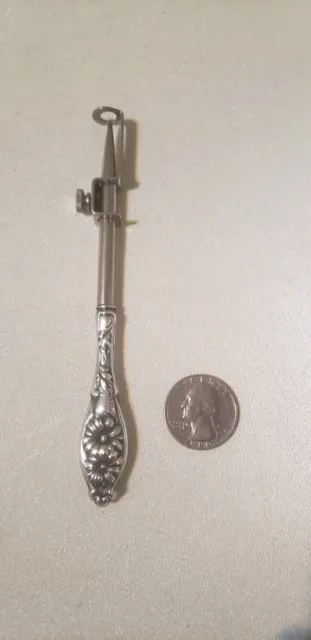 Antique Sterling Silver Sewing Awl Ornate  Victorian Flower Handle