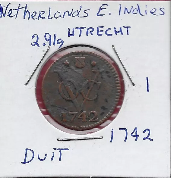 Netherlands East Indies,Utrecht 1 Duit 1742 Crowned Utrecht Arms With Lion Suppo