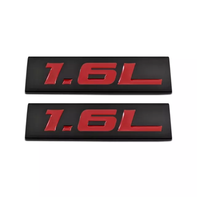 2x Metal Black & Red 1.6L Car Logo Emblem Fender Trunk V6 V8 Engine Badge Decal