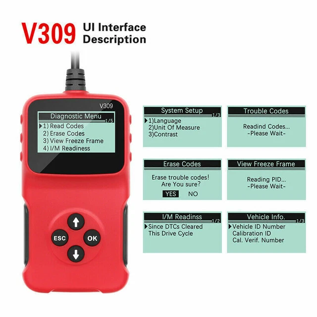 V309 Universal Car OBDII Display Diagnostic Scanners Tools Code Readers Tester