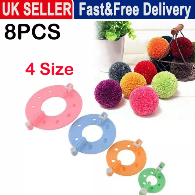 8PCS Pom pom Pompom Maker Kit Fluff Ball Weaver Knitting Needle DIY Tool Bobble