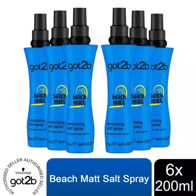 Schwarzkopf got2b Beach Matt Salt Spray, 6 paquetes de 200 ml