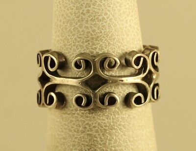 Vtg Sterling Signed 925 CCC Taxco Mexico Open Filigree Eternity Ornate Ring sz 5