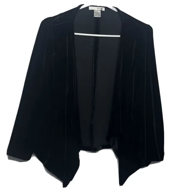 W D - N Y Juniors Large Beautiful Black Velvet Cardigan Full Sleeves Open Front