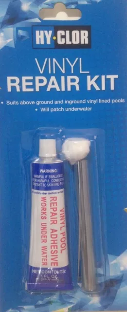 Hy- Clor Wet and Dry Vinyl Repair Kit For Pool Liners Inflatables Boats and Toys