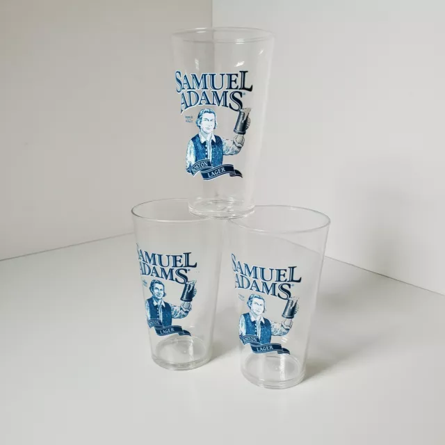 3 Samuel Adams Beer Glasses Brewer Patriot Boston Lager Plastic Glasses