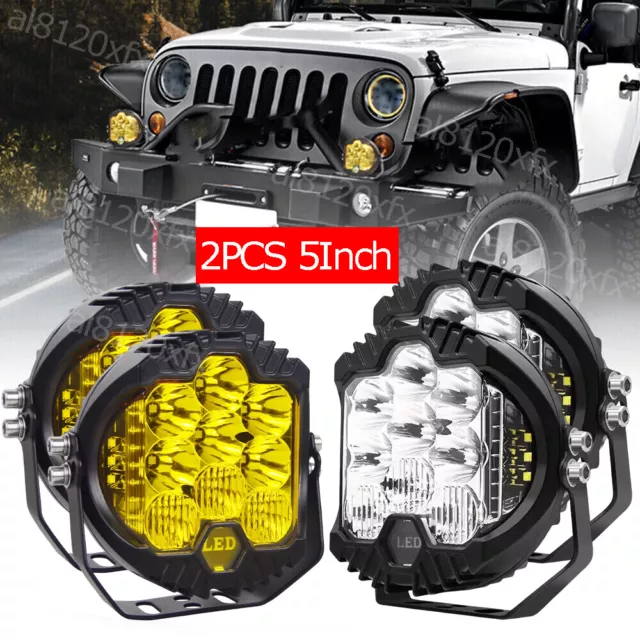 Pair 5 inch LED Work Light Pods Spot Flood Combo Fog Lamp Offroad Driving Truck