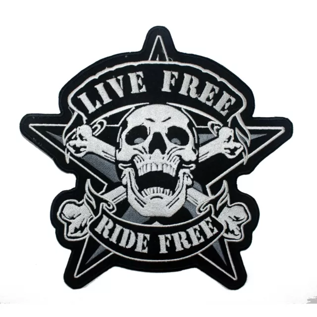 Patch Thermocollant Textile Motard Crâne Live Ride Free Brodé Fer Blouson Moto