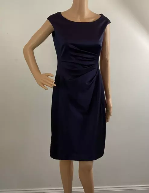 Ralph Lauren Dress-Navy-Sheath-Lined-Size 6-Sleeveless-Side Drape