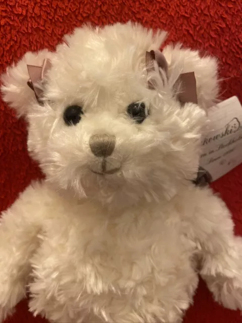 🇫🇷Belle Peluche Ours Blanc Bouclettes Billes 26 Cm BUKOWSKI 100 % NEUF