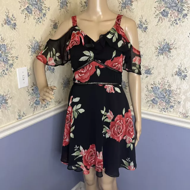 Disney Princess Cold Shoulder Fit & Flare Floral Rose Dress Size M