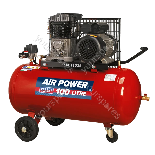 Sealey Air Compressor 100L Belt Drive 3hp with Cast Cylinders &amp; Wheels