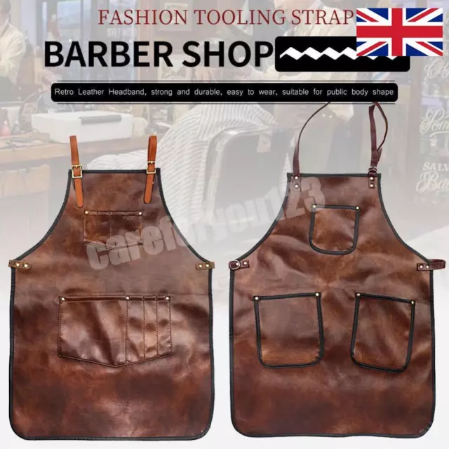 Hairdressing Denim Apron Waterproof Hairdresser Barber Leather Work Clothes *