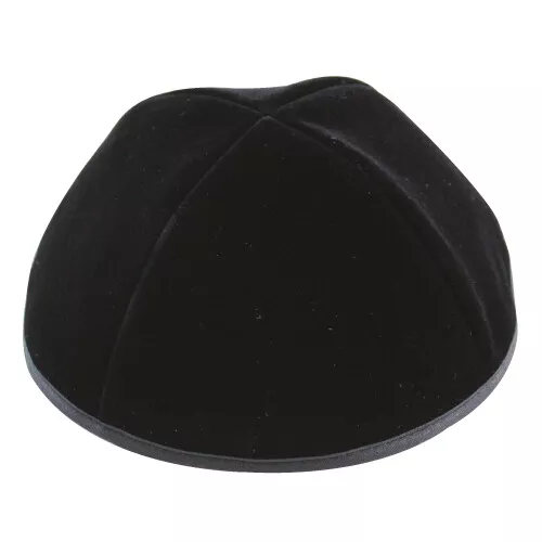 19 cm Size 3 Black Velvet 4 Panels Kippah Hard lining With Bottom Rim