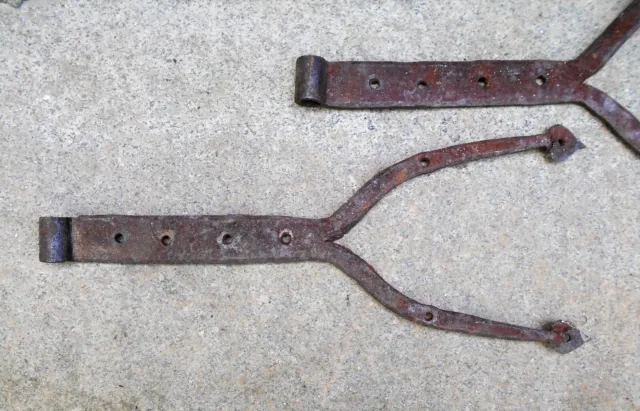 Rare Pair Of Early American Pitchfork Shaped Barn Hinges 2