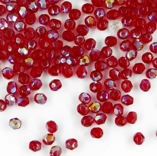 F4  RUX *** 60 perles à facettes verre de Bohême 4mm  RUBY AB