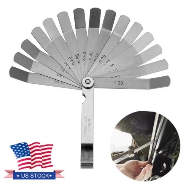 16 BLADES STEEL Feeler Gauge Dual Marked Metric and Imperial Measuring