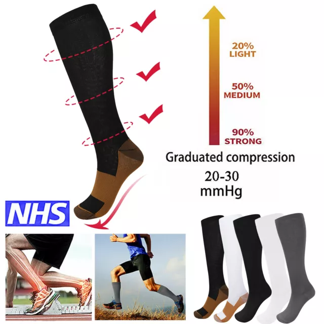 Compression Socks Flight Stockings 20-30 mmHg Knee High Medical Men Women 2 Pair