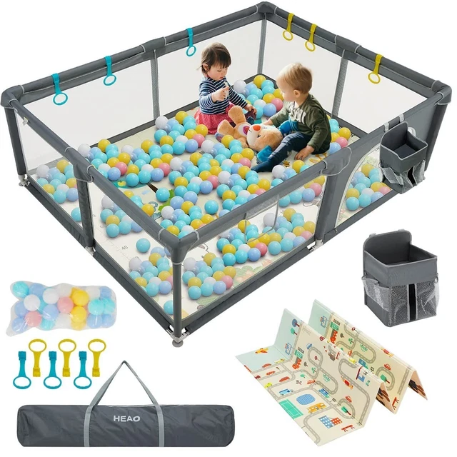 HEAO Extra Large Baby Playpen with Gate Safe Indoor/Outdoor Play Area for Babies