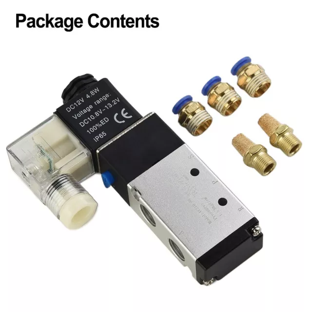 DC-12V Air 4.8W 1/4 NPT Pneumatic Electric Solenoid Valve 5 Way 2 Position