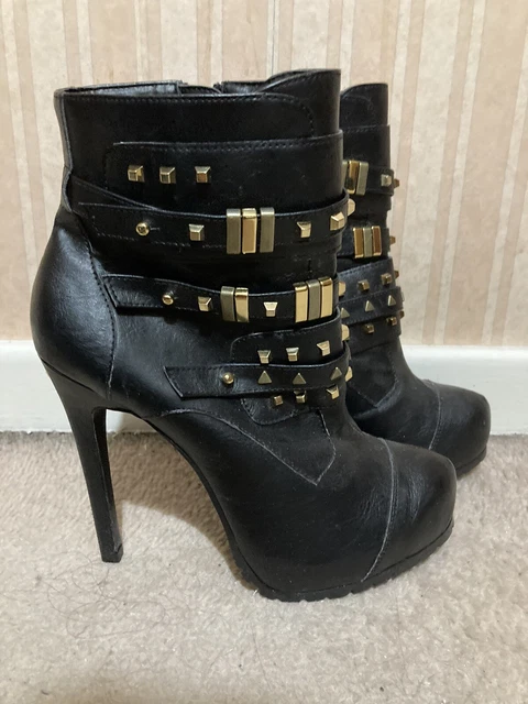 NEW LOOK BLACK platform biker ankle boots high heels Size 7 gold accents NEW ??22.99 - PicClick UK