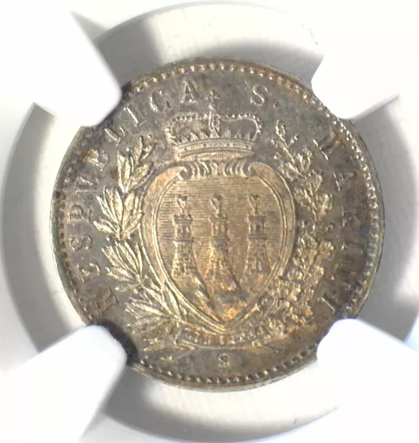 San Marino 1898R (Rome) 0.835 Silver 50 Centesimi Ngc Ms62 (Km#3)