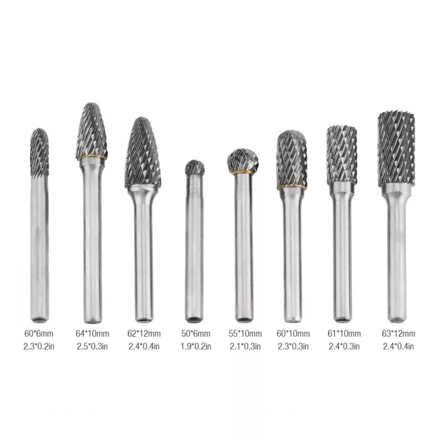 8x 1/4'' Double Cut Tungsten Steel Carbide Rotary Burr Die Grinder Shank Bit Set